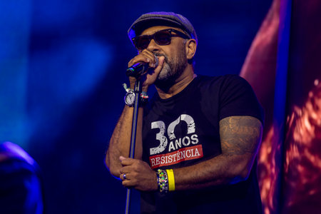 FARO, PORTUGAL: 7th SEPTEMBER, 2024 - Music artist, Resistencia, performs on Festival F, a big festival on the city of Faro, Portugal.のeditorial素材