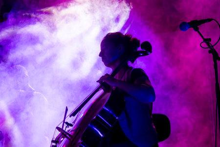 FARO, PORTUGAL: 7th SEPTEMBER, 2024 - Music artist, Jean Christian et Les Reves Enfouis, performs on Festival F, a big festival on the city of Faro, Portugal.のeditorial素材