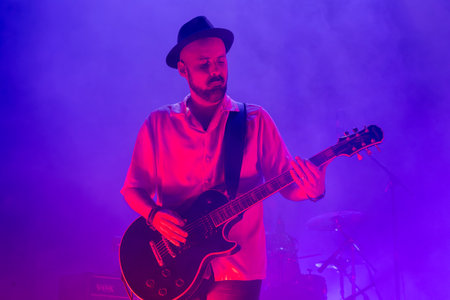 FARO, PORTUGAL: 7th SEPTEMBER, 2024 - Music artist, Na Mesma Rua, performs on Festival F, a big festival on the city of Faro, Portugal.のeditorial素材