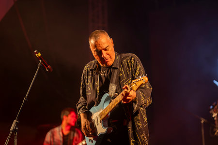 FARO, PORTUGAL: 7th SEPTEMBER, 2024 - Music artist, Iris, performs on Festival F, a big festival on the city of Faro, Portugal.のeditorial素材