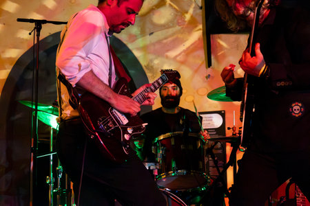 FARO, PORTUGAL: 7th SEPTEMBER, 2024 - Music artist, The Dead Men Shoes, performs on Festival F, a big festival on the city of Faro, Portugal.のeditorial素材