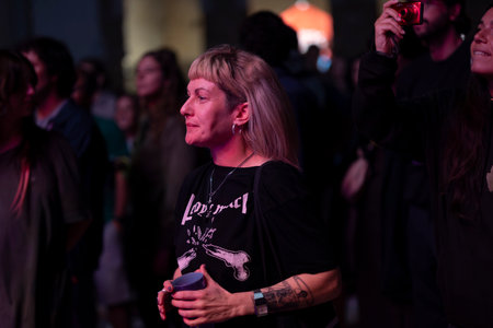 FARO, PORTUGAL: 7th SEPTEMBER, 2024 - Audience watch music artist in the Music Festival F, a big festival on the city of Faro, Portugalのeditorial素材