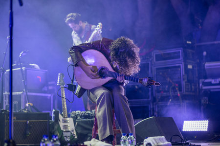 FARO, PORTUGAL: 7th SEPTEMBER, 2024 - Music artist, Expresso Transatlantico, performs on Festival F, a big festival on the city of Faro, Portugal.のeditorial素材