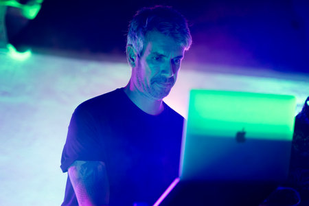 FARO, PORTUGAL: 7th SEPTEMBER, 2024 - Music artist, Duo42 DJ , performs on Festival F, a big festival on the city of Faro, Portugal.のeditorial素材