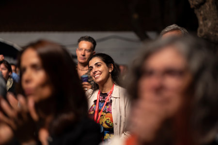 FARO, PORTUGAL: 7th SEPTEMBER, 2024 - Audience watch music artist in the Music Festival F, a big festival on the city of Faro, Portugalのeditorial素材
