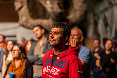 FARO, PORTUGAL: 7th SEPTEMBER, 2024 - Audience watch music artist in the Music Festival F, a big festival on the city of Faro, Portugalのeditorial素材