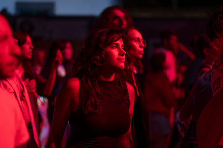 FARO, PORTUGAL: 7th SEPTEMBER, 2024 - Audience watch music artist in the Music Festival F, a big festival on the city of Faro, Portugalのeditorial素材