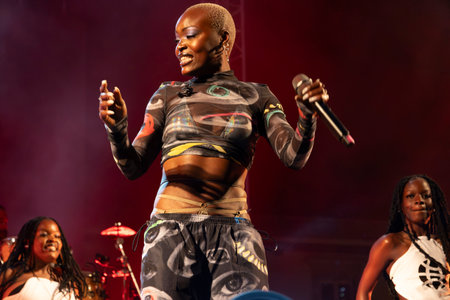 FARO, PORTUGAL: 7th SEPTEMBER, 2024 - Music artist, Pongo, performs on Festival F, a big festival on the city of Faro, Portugal.のeditorial素材