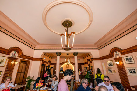 LOULE, PORTUGAL - 17th MARCH 2024: Details from the inside of historical coffee shop, "Calcinha" that opened in 1929.のeditorial素材