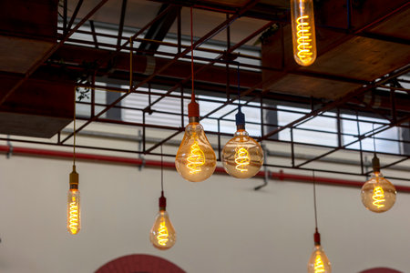 View of Vintage lamps on a grocery and fish market.の写真素材