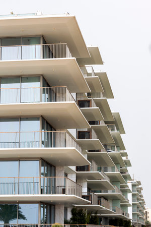 Close view of a modern and large apartment complex.の写真素材