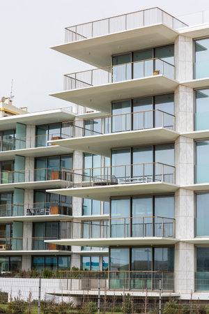 Close view of a modern and large apartment complex.の写真素材