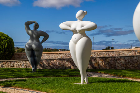 ESTOMBAR, PORTUGAL - 5th OCOTOBER 2024: Artistic stone modern contemporary female statues located on wine estate "Quinta dos Vales".のeditorial素材