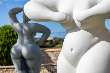 ESTOMBAR, PORTUGAL - 5th OCOTOBER 2024: Artistic stone modern contemporary female statues located on wine estate "Quinta dos Vales".のeditorial素材