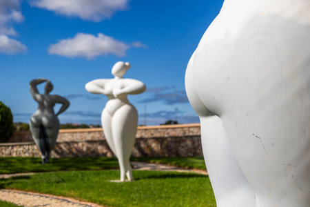 ESTOMBAR, PORTUGAL - 5th OCOTOBER 2024: Artistic stone modern contemporary female statues located on wine estate "Quinta dos Vales".のeditorial素材