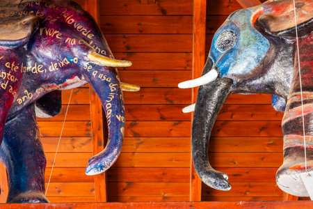 ESTOMBAR, PORTUGAL - 5th OCOTOBER 2024: Artistic stone modern contemporary elephant statues located on wine estate "Quinta dos Vales".のeditorial素材