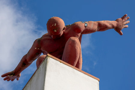 ESTOMBAR, PORTUGAL - 5th OCOTOBER 2024: Artistic stone modern contemporary male statues located on wine estate "Quinta dos Vales".のeditorial素材