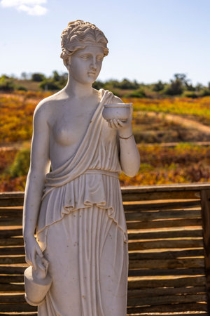ESTOMBAR, PORTUGAL - 5th OCOTOBER 2024: Artistic stone classic female statues located on wine estate "Quinta dos Vales".のeditorial素材