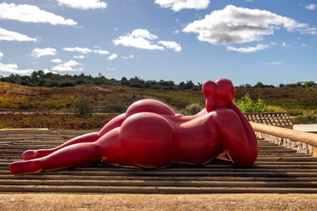 ESTOMBAR, PORTUGAL - 5th OCOTOBER 2024: Artistic stone modern contemporary female statues located on wine estate "Quinta dos Vales".のeditorial素材