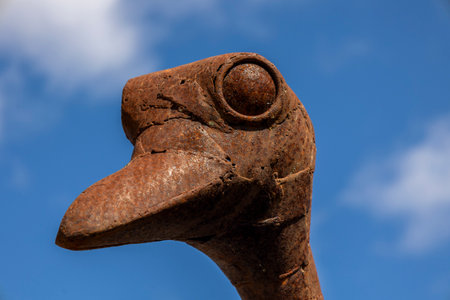 ESTOMBAR, PORTUGAL - 5th OCOTOBER 2024: Artistic iron modern contemporary bird statue located on wine estate "Quinta dos Vales".のeditorial素材