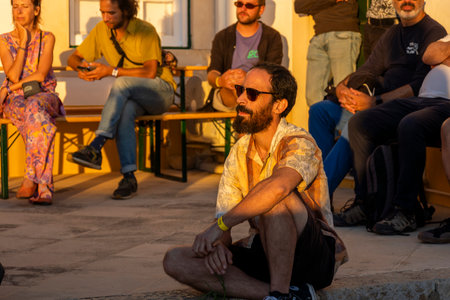 FARO, PORTUGAL: 5th SEPTEMBER, 2024 - Audience watch music artist in the Music Festival F, a big festival on the city of Faro, Portugalのeditorial素材