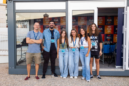 FARO, PORTUGAL: 6th SEPTEMBER, 2024 - Workers of local radio station, called "RUA FM", working in Festival F, a big festival on the city of Faro, Portugal.のeditorial素材