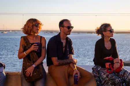 FARO, PORTUGAL: 5th SEPTEMBER, 2024 - Audience watch music artist in the Music Festival F, a big festival on the city of Faro, Portugalのeditorial素材