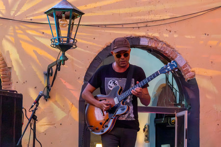 FARO, PORTUGAL: 5th SEPTEMBER, 2024 - Music artist, Miguel Martins Kaleidoscopio , performs on Festival F, a big festival on the city of Faro, Portugal.のeditorial素材