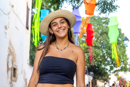 FARO, PORTUGAL: 5th SEPTEMBER, 2024 - Festival participants in the Music Festival F, a big festival on the city of Faro, Portugalのeditorial素材