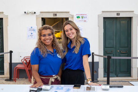 FARO, PORTUGAL: 6th SEPTEMBER, 2024 - Drinking bar area in Festival F, a big festival on the city of Faro, Portugal.のeditorial素材