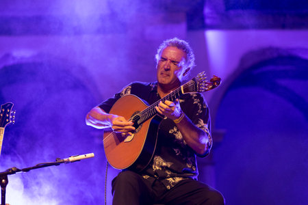 FARO, PORTUGAL: 5th SEPTEMBER, 2024 - Music artist, Amar Guitarra, performs on Festival F, a big festival on the city of Faro, Portugal.のeditorial素材
