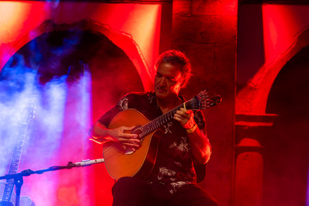 FARO, PORTUGAL: 5th SEPTEMBER, 2024 - Music artist, Amar Guitarra, performs on Festival F, a big festival on the city of Faro, Portugal.のeditorial素材