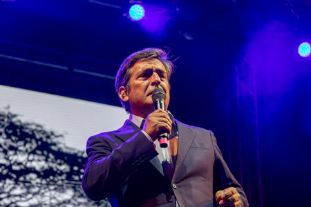 FARO, PORTUGAL: 5th SEPTEMBER, 2024 - Music artist, Camane, performs on Festival F, a big festival on the city of Faro, Portugal.のeditorial素材