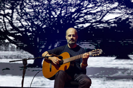 FARO, PORTUGAL: 5th SEPTEMBER, 2024 - Music artist, Camane, performs on Festival F, a big festival on the city of Faro, Portugal.のeditorial素材