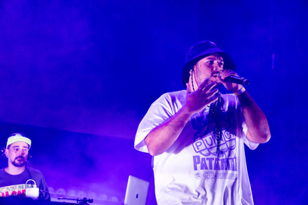 FARO, PORTUGAL: 5th SEPTEMBER, 2024 - Music artist, Tribruto, performs on Festival F, a big festival on the city of Faro, Portugal.のeditorial素材