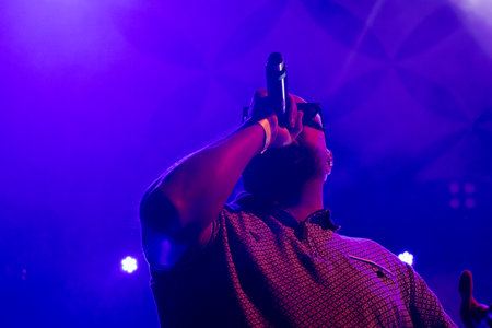 FARO, PORTUGAL: 5th SEPTEMBER, 2024 - Music artist, Tribruto, performs on Festival F, a big festival on the city of Faro, Portugal.のeditorial素材