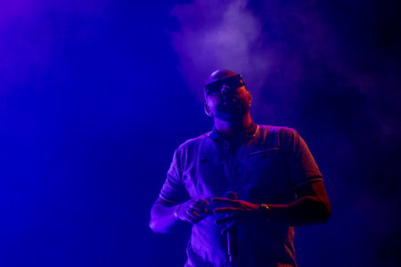 FARO, PORTUGAL: 5th SEPTEMBER, 2024 - Music artist, Tribruto, performs on Festival F, a big festival on the city of Faro, Portugal.のeditorial素材