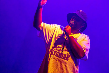 FARO, PORTUGAL: 5th SEPTEMBER, 2024 - Music artist, Tribruto, performs on Festival F, a big festival on the city of Faro, Portugal.のeditorial素材