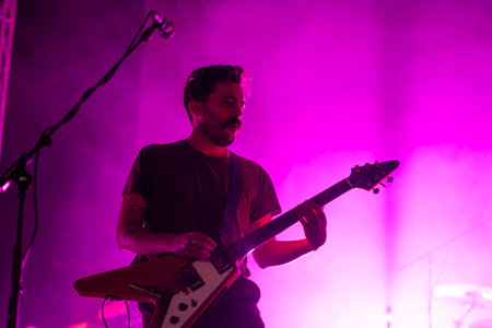 FARO, PORTUGAL: 5th SEPTEMBER, 2024 - Music artist, Tiago Bettencourt, performs on Festival F, a big festival on the city of Faro, Portugal.のeditorial素材