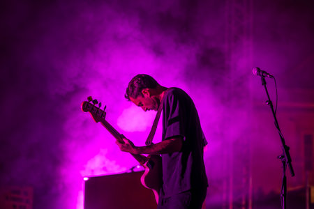 FARO, PORTUGAL: 5th SEPTEMBER, 2024 - Music artist, Tiago Bettencourt, performs on Festival F, a big festival on the city of Faro, Portugal.のeditorial素材