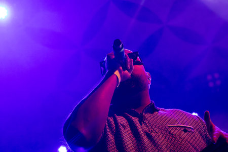 FARO, PORTUGAL: 5th SEPTEMBER, 2024 - Music artist, Tribruto, performs on Festival F, a big festival on the city of Faro, Portugal.のeditorial素材