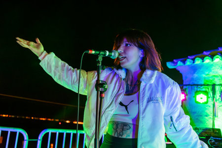FARO, PORTUGAL: 5th SEPTEMBER, 2024 - Music artist, Ibsxjaur, performs on Festival F, a big festival on the city of Faro, Portugal.のeditorial素材