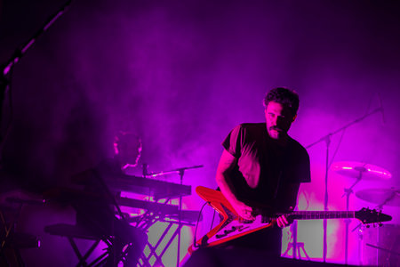 FARO, PORTUGAL: 5th SEPTEMBER, 2024 - Music artist, Tiago Bettencourt, performs on Festival F, a big festival on the city of Faro, Portugal.のeditorial素材