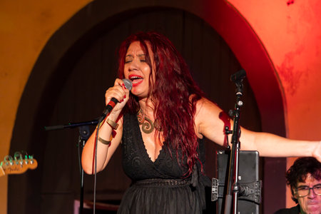 FARO, PORTUGAL: 5th SEPTEMBER, 2024 - Music artist, Catia Alhandra, performs on Festival F, a big festival on the city of Faro, Portugal.のeditorial素材