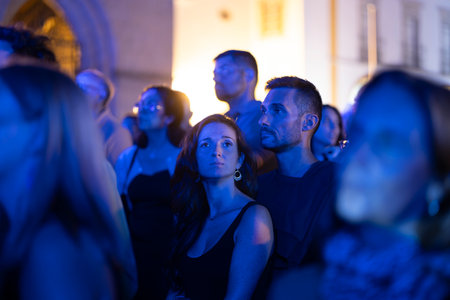 FARO, PORTUGAL: 5th SEPTEMBER, 2024 - Audience watch music artist in the Music Festival F, a big festival on the city of Faro, Portugalのeditorial素材