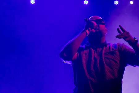 FARO, PORTUGAL: 5th SEPTEMBER, 2024 - Music artist, Tribruto, performs on Festival F, a big festival on the city of Faro, Portugal.のeditorial素材