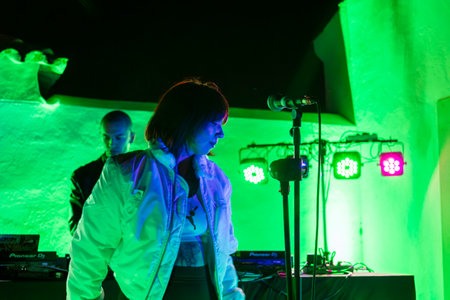 FARO, PORTUGAL: 5th SEPTEMBER, 2024 - Music artist, Ibsxjaur, performs on Festival F, a big festival on the city of Faro, Portugal.のeditorial素材