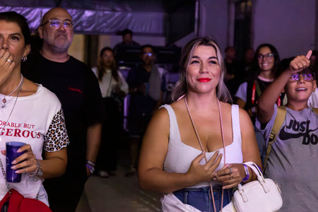 FARO, PORTUGAL: 5th SEPTEMBER, 2024 - Audience watch music artist in the Music Festival F, a big festival on the city of Faro, Portugalのeditorial素材