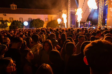 FARO, PORTUGAL: 5th SEPTEMBER, 2024 - Audience watch music artist in the Music Festival F, a big festival on the city of Faro, Portugalのeditorial素材