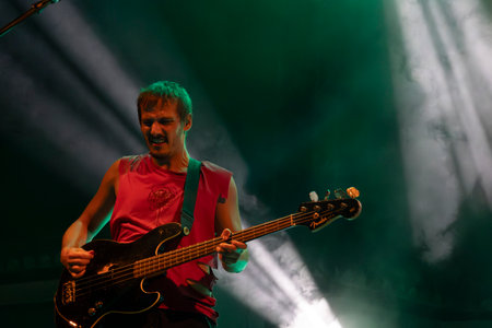 FARO, PORTUGAL: 5th SEPTEMBER, 2024 - Music artist, Baleia Baleia Baleia performs on Festival F, a big festival on the city of Faro, Portugal.のeditorial素材